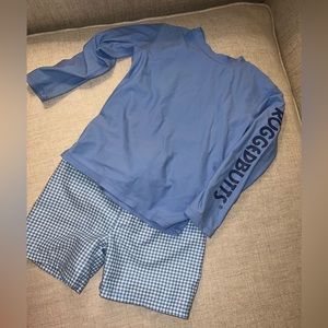 Rugged Butts rash guard and swim trunks